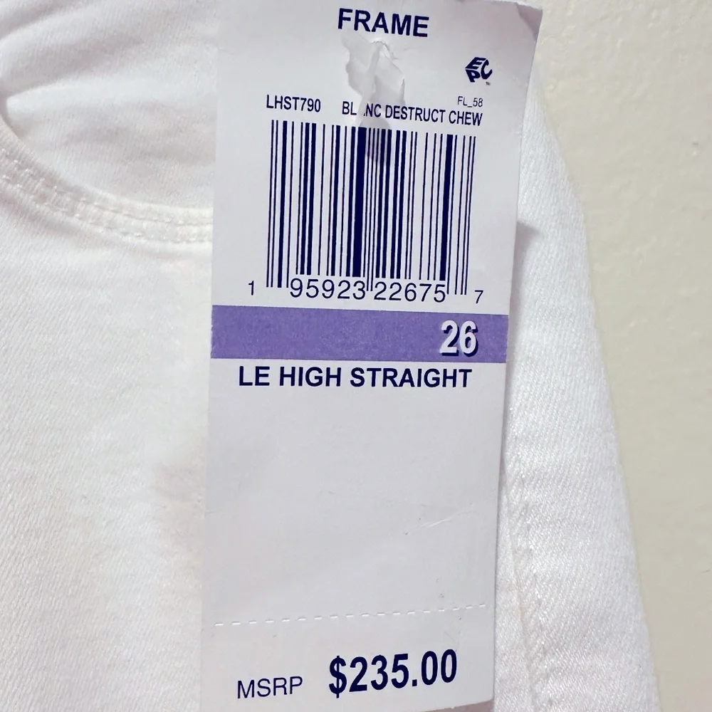 FRAME LE HIGH STRAIGHT HIGH RISE WHITE DISTRESSED DESTRUCTED STRETCHY JEANS 26